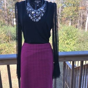 Pink Houndstooth Pencil Skirt